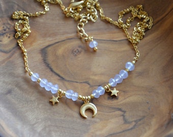 Magical girl inspired lavender quartz moon necklace