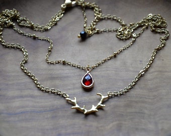 Saltburn Hannibal inspired deer antlers red drop necklace stainless steel hannigram dark academia