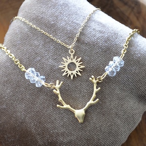 Grishaverse inspired stag layered light academia clear quartz necklace stainless steel