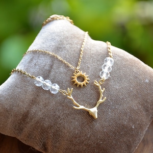 Grishaverse inspired stag layered light academia clear quartz necklace stainless steel