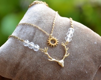 Grishaverse inspired stag layered light academia clear quartz necklace stainless steel
