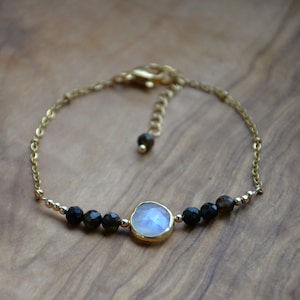 Delicate Moonstone and black tourmaline bracelet