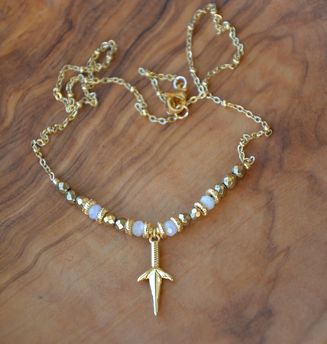 MCU Eternals Thena Inspired Sword Necklace Moonstone Hematite Etsy