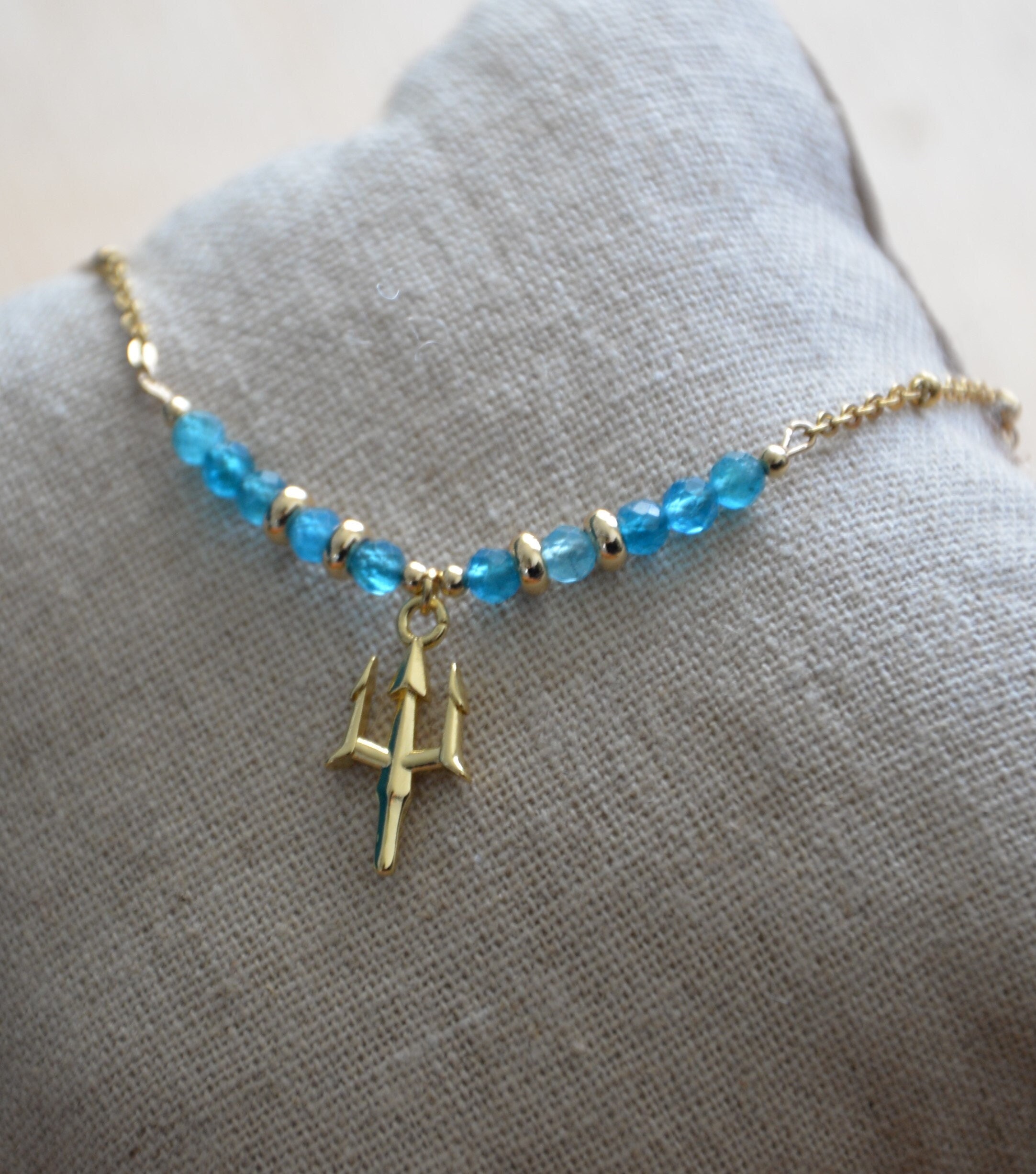 Percy J. inspired Poseidon trident apatite necklace camp half blood