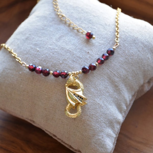 Fantasy inspired dragon pendant garnet necklace