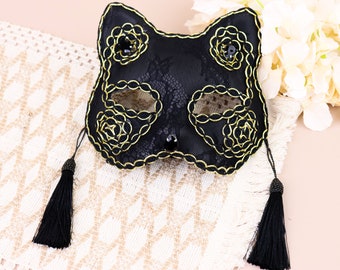 Masquerade Mask, Venetian Mask, Adult Dance Lace Mask, Black Lace Mask, Black Cat Ear Mask, Cat Mask