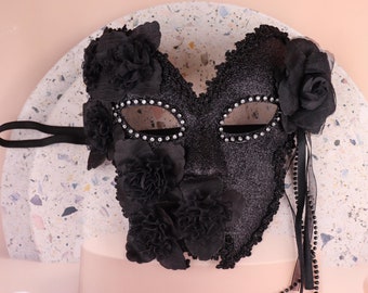 Masquerade mask , Venetian mask , Adult dance flower lace mask, Rhinestone Mask, Flower mask