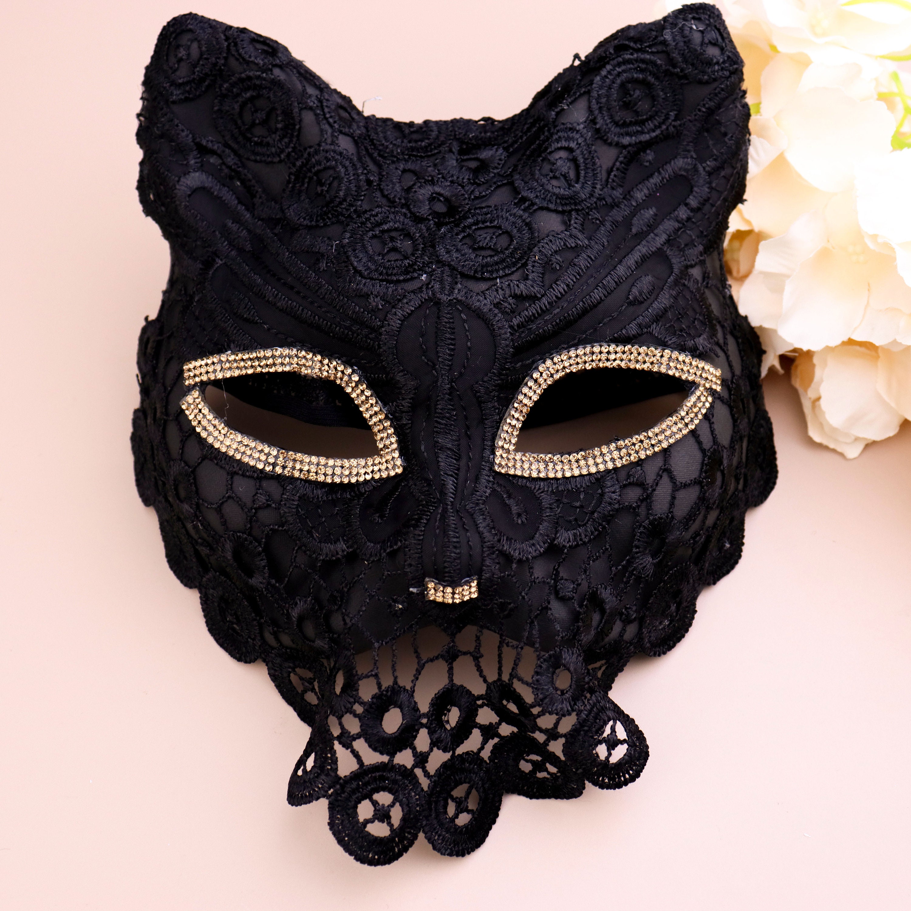 Blank White Gatto Grezzo Venetian Cat Masquerade Mask SKU 070blank - VENICE  BUYS