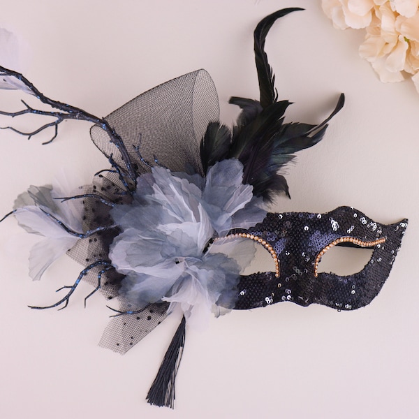 Masquerade Mask, Venetian Metal Mask, Adult Dance Yarn Flower Lace Mask, Black Lace Mask, Feather Mask, Rhinestone Mask