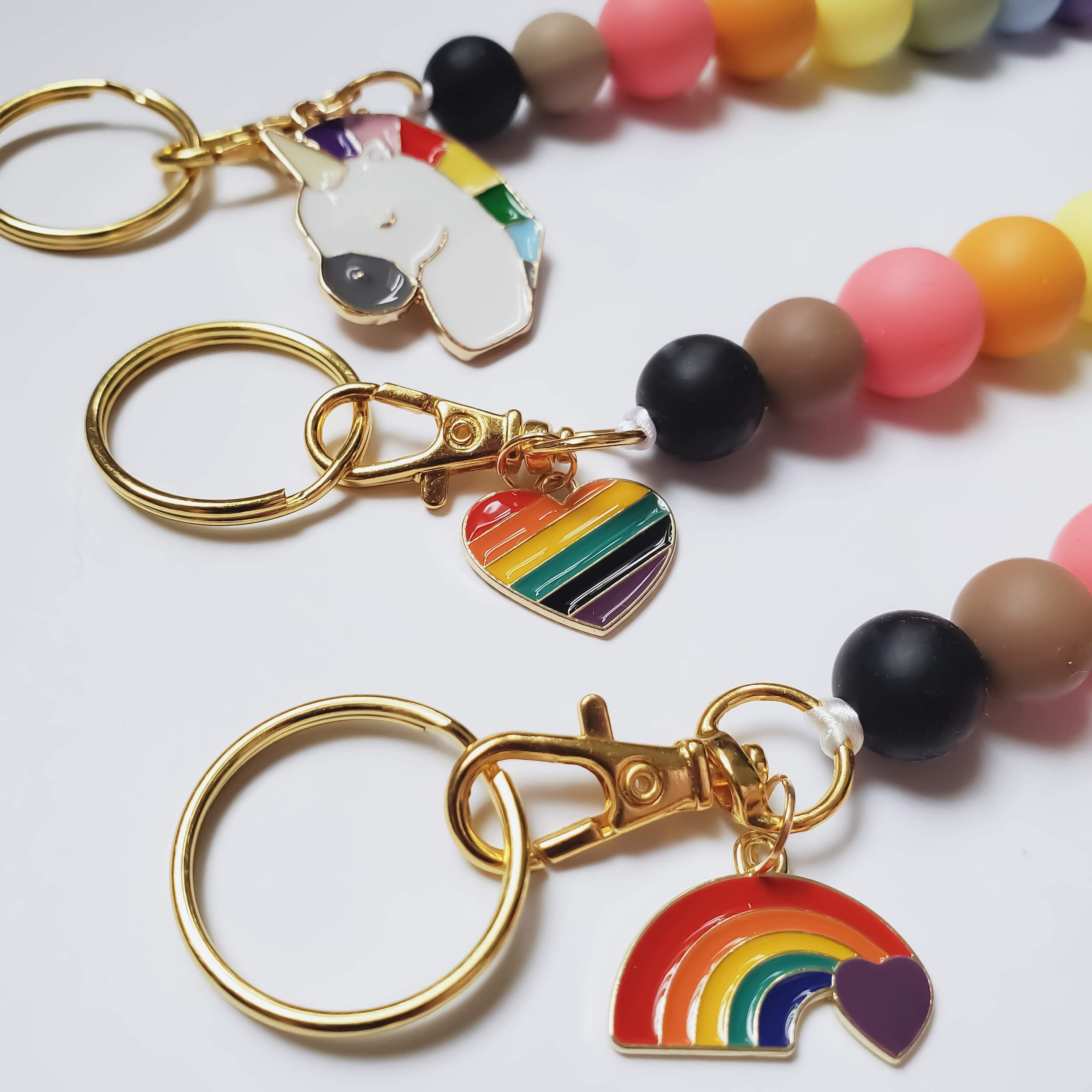 Pastel Rainbow Silicone Bead Keychains Rainbow Enamel Charm Etsy