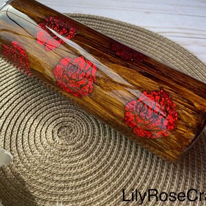 Roses Wood Grain Glitter peekaboo tumbler
