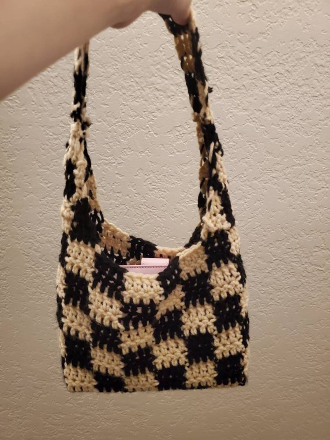 Checkered Crochet Shoulder Bag Etsy