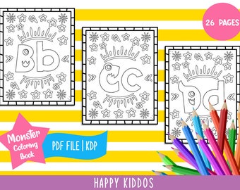 Libro para colorear digital ABC del monstruo infantil e impresiones