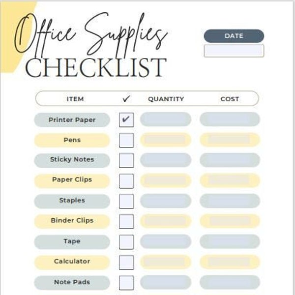 Office Supplies Checklist for Administrative Assistants - Editable