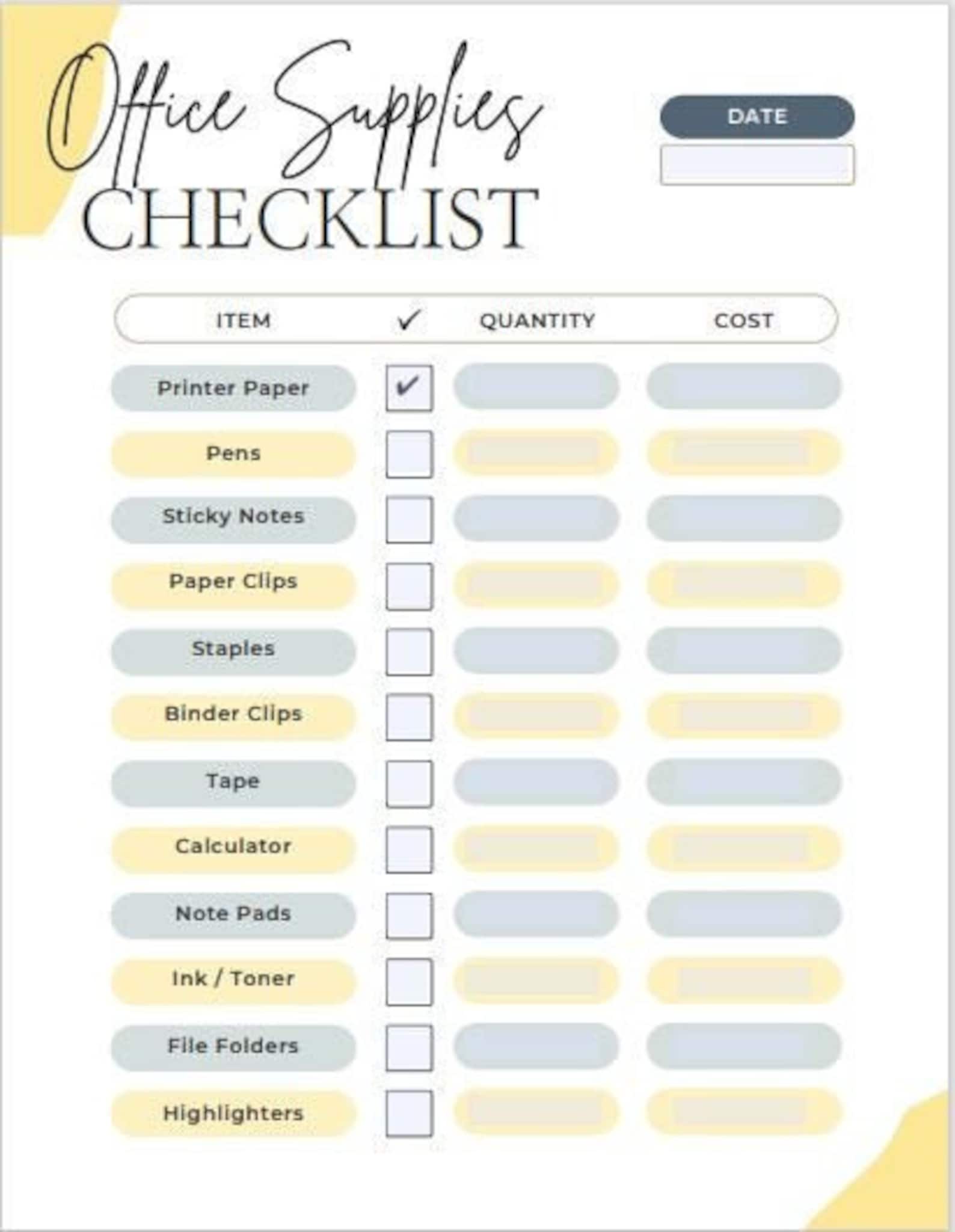 Office Supplies Checklist for Administrative Assistants Editable Etsy
