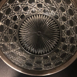 Vintage Cut Glass  fruit salad trifle serving Bowl with silver plated rim.