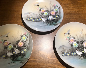 Lot of 3 saucers/ vintage Japanese Kutani porcelain