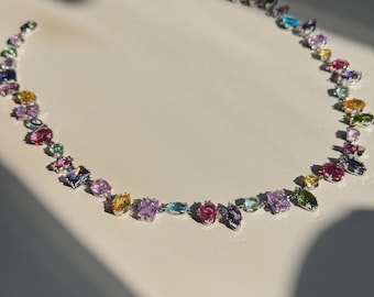 Colorful Crystal Statement Necklace- Multicolor Gem Choker For Women