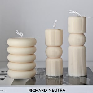 3pc Candle Set, Sculptural Candles, Bubble Pillar Candle, Ribbed Candle, Modern Home Decor, Candle Gift Set, Aesthetic Candles, Housewarming