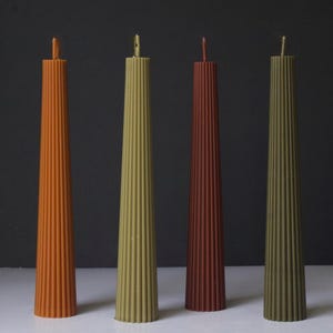 Taper Pillar Candle, Ribbed Taper Candle, Shaped Candle, Aesthetic Beeswax Soy Candle, Table Candle, Home Decor Candle, Modern Candle