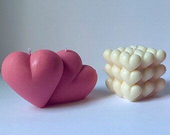 Mother's Day Gift, Valentines Candle, Heart Bubble Candle,Heart Shaped Candle, Cube Candle, Bubble Candle, Pillar Candle, Love Candle, Gifts