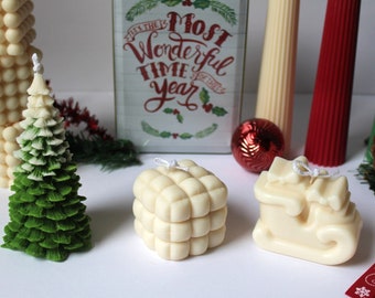 Christmas Candle Set, Christmas Tree candle, Christmas Shaped Candle, Candle Gift Set, Holiday Candles, Pillar Candle, Soy Candle, Aesthetic