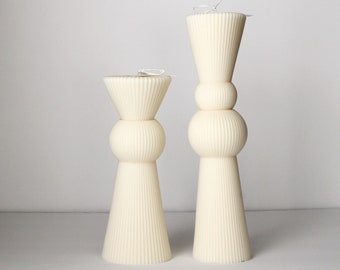 Large Ribbed Pillar Candle Vase Soy Candle Column Candle Aesthetic Candle Sculptural Living Room Modern Decorative Home Decor Gift for her