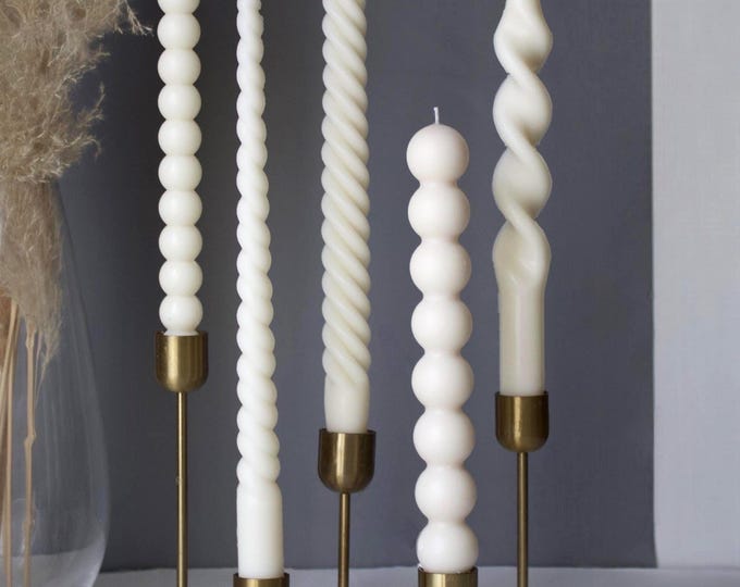 Taper Candles Set Soy Wax Beeswax Candle Twisted Taper Candle Modern Candle White Decorative Home Decor Handmade Tall Candlestick Gifts