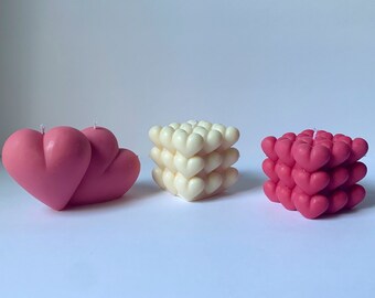 Valentines Candle, Heart Bubble Candle,Heart Shaped Candle, Cube Candle, Bubble Candle, Pillar Candle, Mother's Day Gift, Love Candle, Gifts
