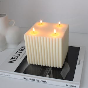 Large Candle, Ribbed candle, Square Candle, Table Home Decor Candle, Aesthetic Candle, Pillar Candle, Soy Candle, Modern Candle, Candle Gift