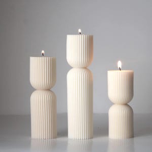Pillar Candle, Ribbed Candle, Soy Pillar Candle, Taper Candle, Home Decor Candle, Wedding Event, Candlesticks, Modern Accents, Gift for her