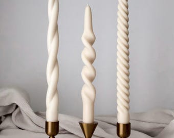Set of 2 Twisted Taper Candles, Tall Spiral Candlesticks, Modern Candle, Soy Wax Beeswax Candle, Table Home Decor, Decorative Candle Gift