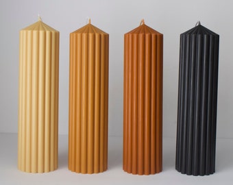 XL Pillar Candle, Shaped Candle, Ribbed Candle, Aesthetic Soy Candle, Striped Candle, Wedding Candles, Home Decor Candle, Housewarming Gift,