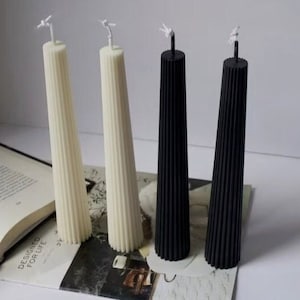 Taper Pillar Candle, Ribbed Taper Candle, Shaped Candle, Aesthetic Beeswax Soy Candle, Table Candle, Home Decor Candle, Modern Candle