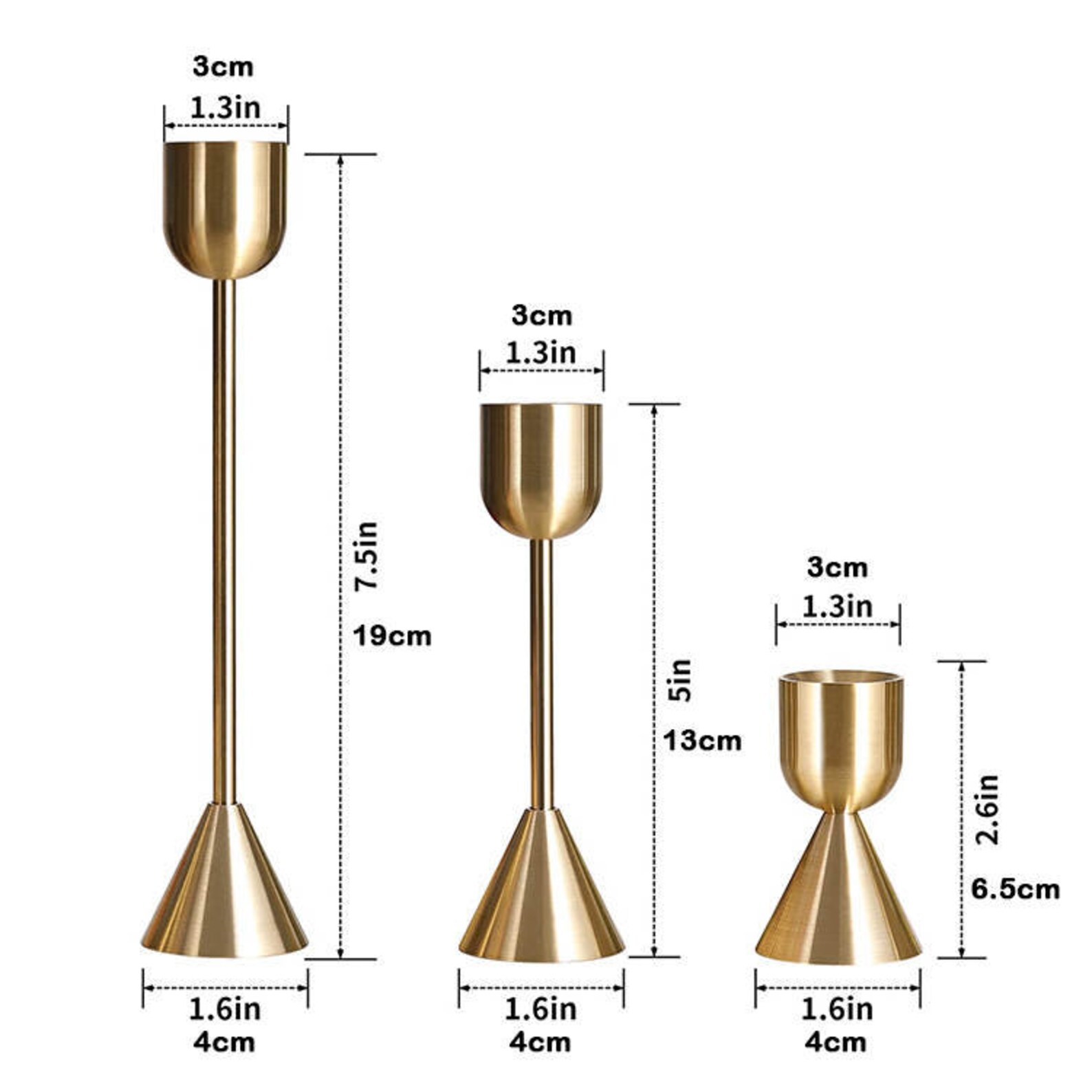 Brass Candlesticks Set of 3 Candle Holders Gold Taper Candle Etsy