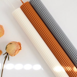 Ribbed Pillar Candle, Soy Wax Candle, Striped Candle, Aesthetic Home Decor, Table Candle, Handmade Gift, Minimalist Candle, Wedding Gifts