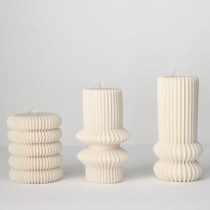 Candle Gift Box Set, Sculptural Candles, Pillar Candle, Ribbed Candle, Modern Home Decor, Candle Gift Set, Aesthetic Candles, Housewarming