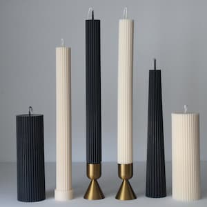 Soy Wax Candle, Ribbed Pillar Candle, Beeswax Candle, Taper Candle, Striped Candle, Wedding Candlesticks, Decorative Home Decor Candle, Gift