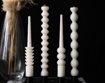 Juego de velas cónicas, velas cónicas retorcidas, velas cónicas en espiral, juego de 2 velas cónicas, vela de cera de soja, candelabro, decoración minimalista moderna