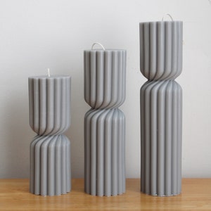 Shaped Candle, Ribbed Candle, Soy Pillar Candle, Taper Candle, Striped Candle, Wedding, Candlesticks, Home Decor Candle, Housewarming
