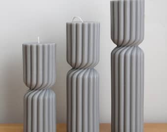 Shaped Candle, Ribbed Candle, Soy Pillar Candle, Taper Candle, Striped Candle, Wedding, Candlesticks, Home Decor Candle, Housewarming