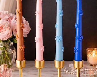 Bow Taper Candles, Ribbon Taper Candle, Coquette Aesthetic Candles, Home Decor, Valentine's Day Gift, Soy Table Candle, Candlesticks,  1pc