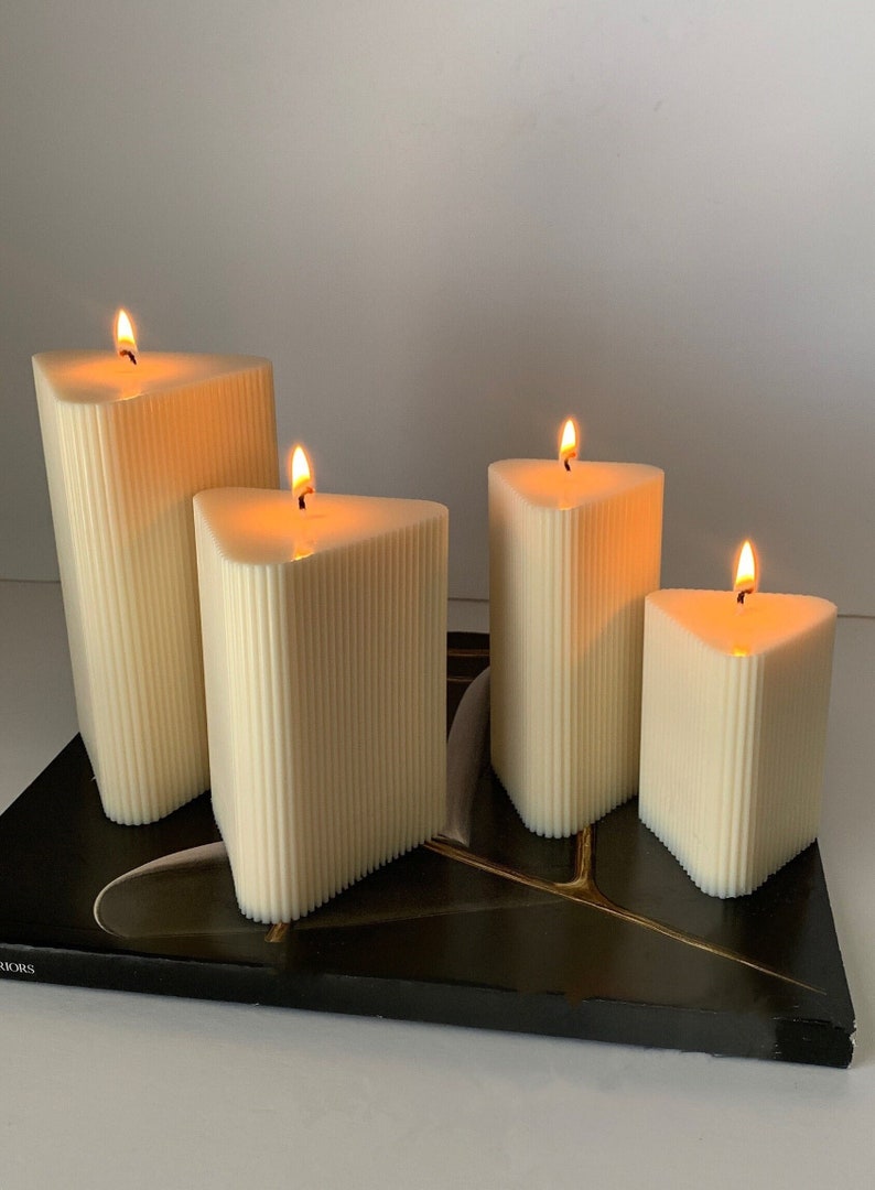 Triangular Candles Prism Shaped Pillar Candle, Triangle Ribbed Candle, Soy Candle ...
