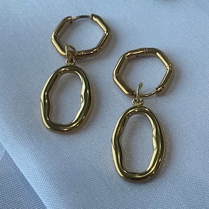 GOLD ABSTRACT HOOPS - waterproof, tarnish free, gold earrings, statement earrings, hoops, gift