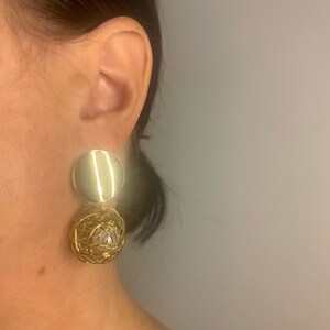 GEOMETRICAL GOLD EARRINGS - gold nest pearl earrings, abstract statement earrings, picasso art earrings, fashion jewellery gift