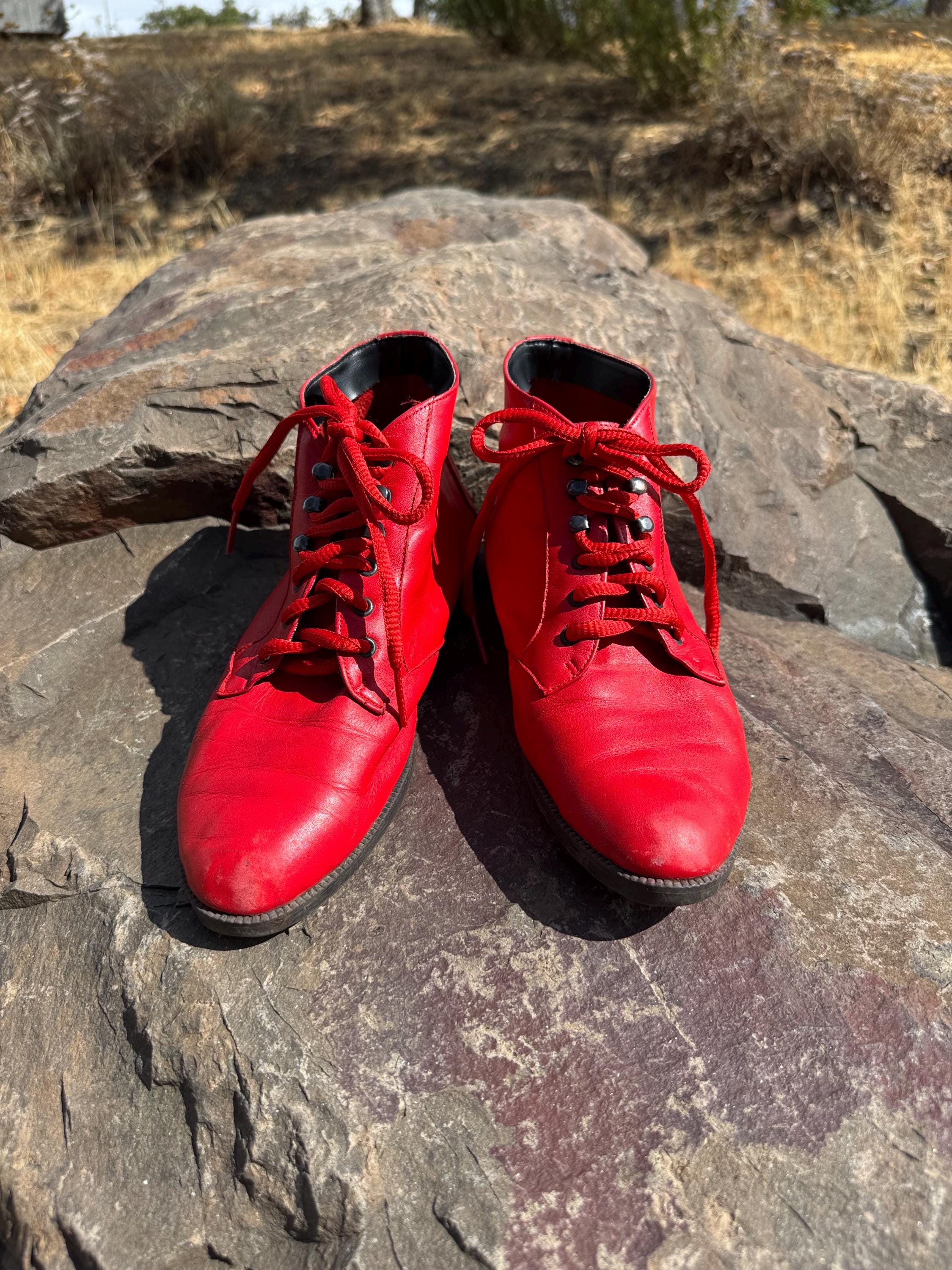 White Boots 80s Boots 1980s Shoes Women Carvela Coral Red 80s