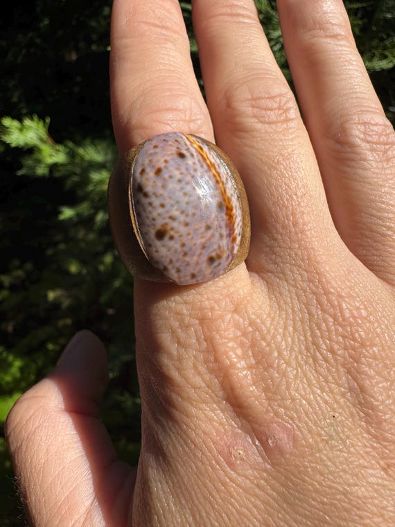 Wood & Shell Ring and Bangle Set - Size 8 Ring - image 2