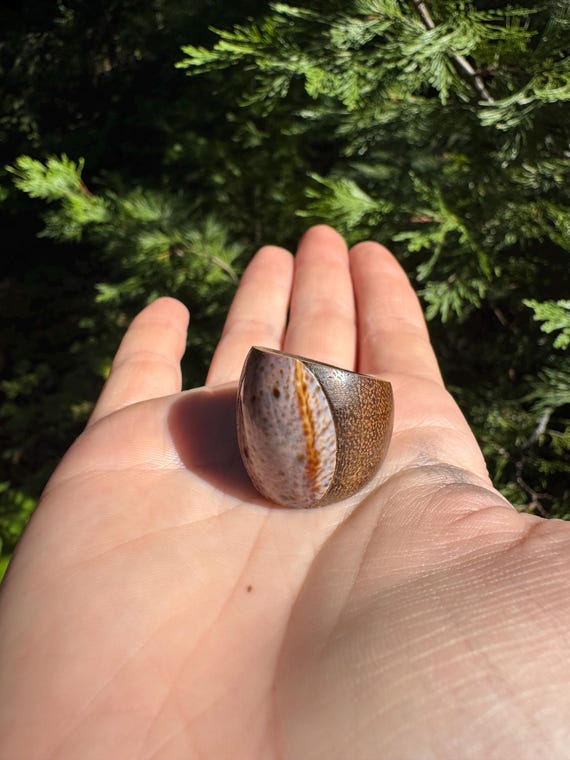 Wood & Shell Ring and Bangle Set - Size 8 Ring - image 6