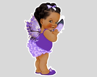 Standing Baby Girl in Purple Ruffle Pants and Butterfly Wings Yard Card for Lawn Sign Rental Businesses or Event Planners