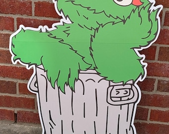 3ft Large SS Trash Can Character signs for parties, balloon arches, walls.  Indoor use. Cartoon character Grouchy